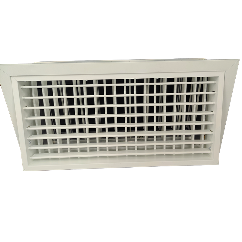 T2P-D-E - KADER 1 CM -  ALUMINIUM WANDROOSTER DUBBELE DEFLECTIE MET DEBIETREGELAAR EN KLIK TOEZICHTSLUIK