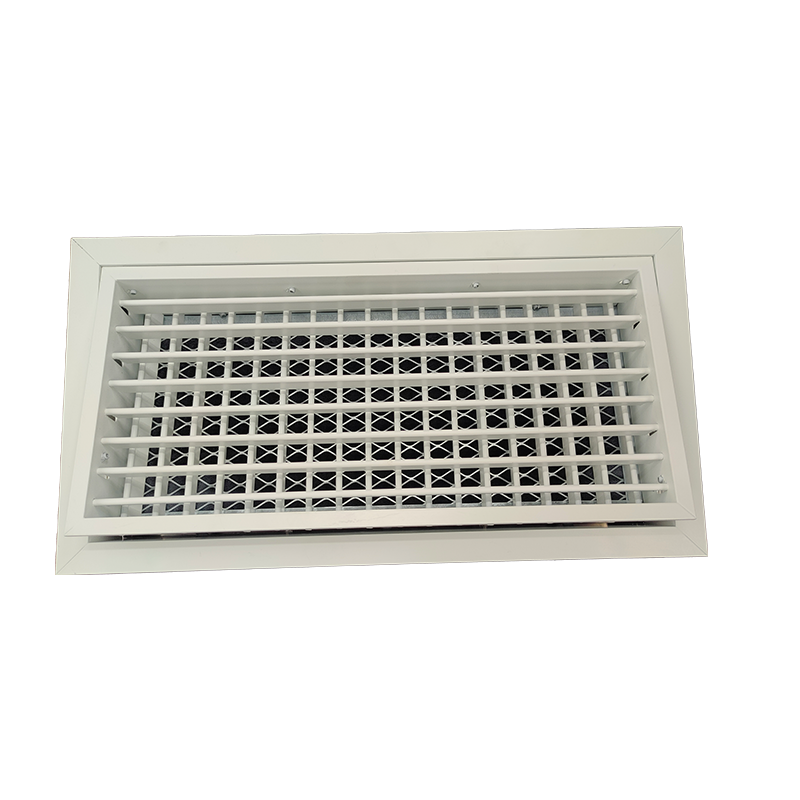 T2P-E-FA-RAL - KADER 1 CM -   ALUMINIUM WANDROOSTER DUBBELE DEFLECTIE MET KLIK TOEZICHTSLUIK EN LUCHTFILTER - RAL KLEUR
