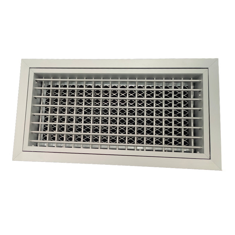 T2P-D-E-FA - KADER 2 CM -  ALUMINIUM WANDROOSTER DUBBELE DEFLECTIE MET DEBIETREGELAAR, KLIK TOEZICHTSLUIK EN LUCHTFILTER