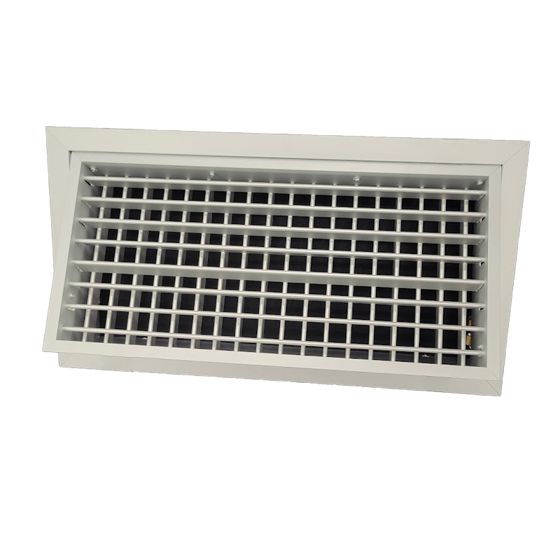 T2P-E-RAL - KADER 1 CM -   ALUMINIUM WANDROOSTER DUBBELE DEFLECTIE MET KLIK TOEZICHTSLUIK - RAL KLEUR