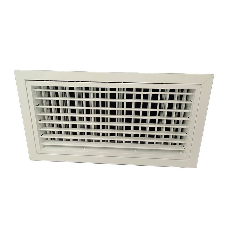 T2P-D-E-RAL - KADER 2 CM -   ALUMINIUM WANDROOSTER DUBBELE DEFLECTIE MET DEBIETREGELAAR EN KLIK TOEZICHTSLUIK - RAL KLEUR