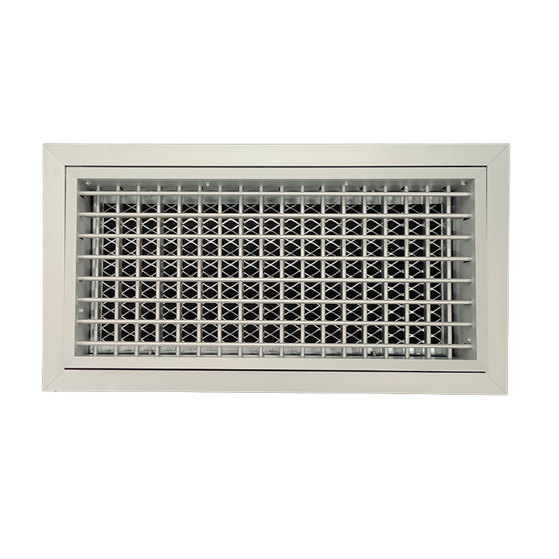 T2P-E-FA - KADER 2 CM -  ALUMINIUM WANDROOSTER DUBBELE DEFLECTIE MET KLIK TOEZICHTSLUIK EN LUCHTFILTER