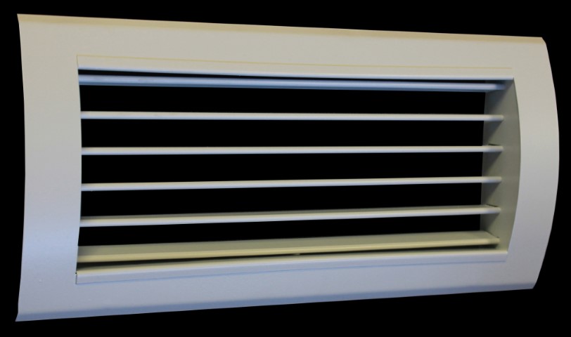 T1P-SR-D ALUMINIUM ROOSTERS ENKELE DEFLECTIE VOOR ROND KANAAL MET DEBIETREGELAAR