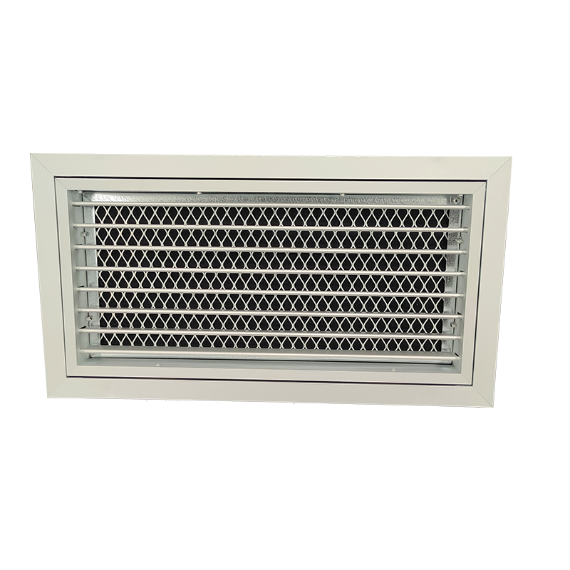 T1P-E-FA-RAL - KADER 1 CM -  ALUMINIUM WANDROOSTER ENKELE DEFLECTIE MET KLIK TOEZICHTSLUIK EN LUCHTFILTER - RAL KLEUR